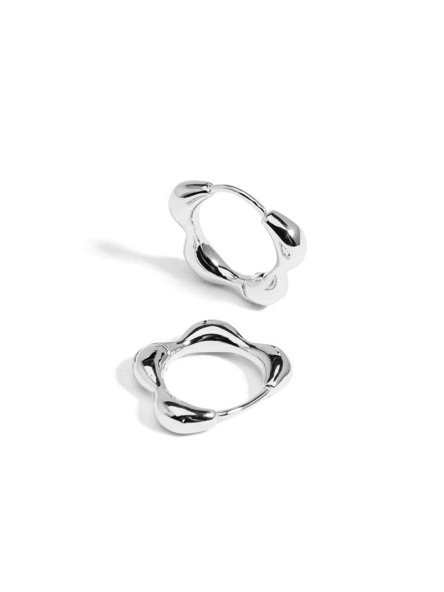 Flower Huggies - Silver Tone Earrings