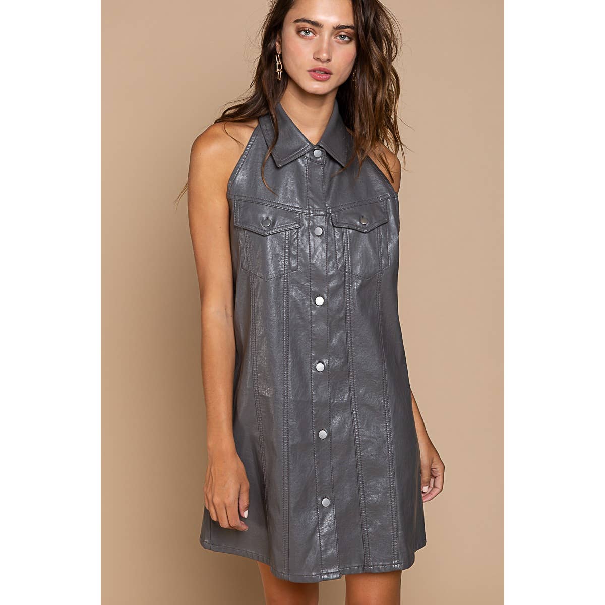 Leather halter neck dress