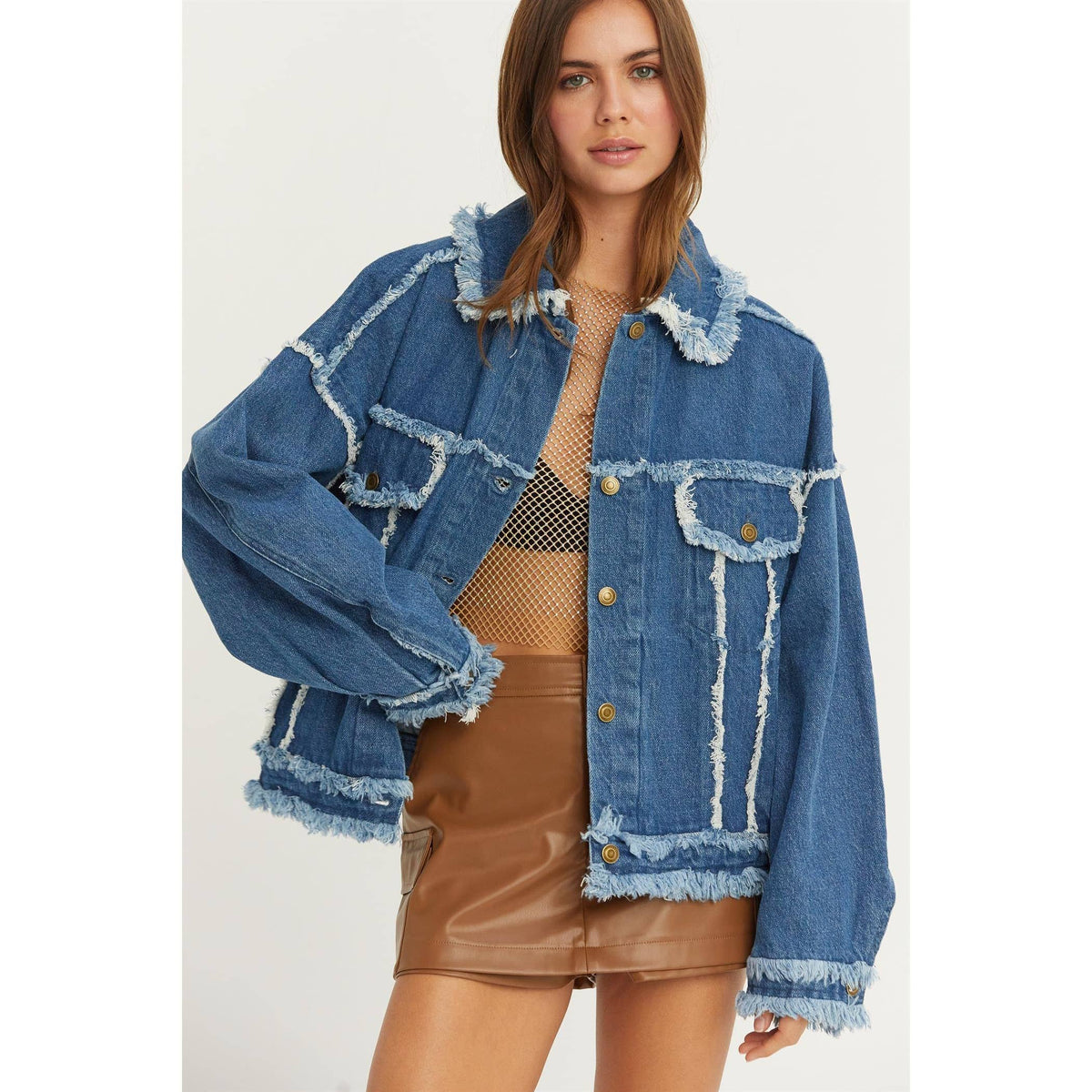 OVERSIZED FRAYED DENIM JACKET