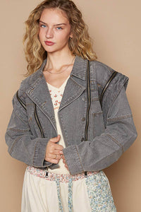 Oversized denim jacket with zipper detail