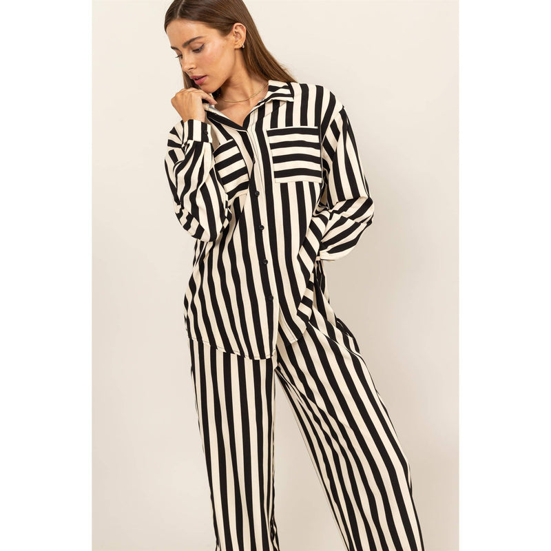 STRIPED BUTTON UP SHIRT AND PANTS SET