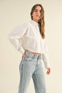 SHE MEANS BUSINESS CROPPED BUTTONDOWN SHIRT