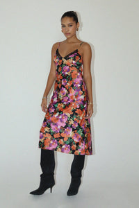 Floral Fields Satin Midi Dress