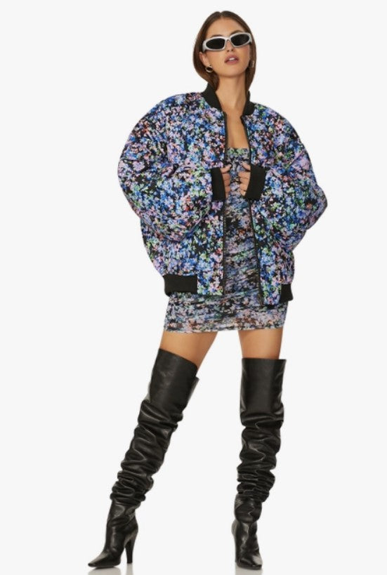 Desirae Reversible Bomber Jacket - Floral Print/Black Fur