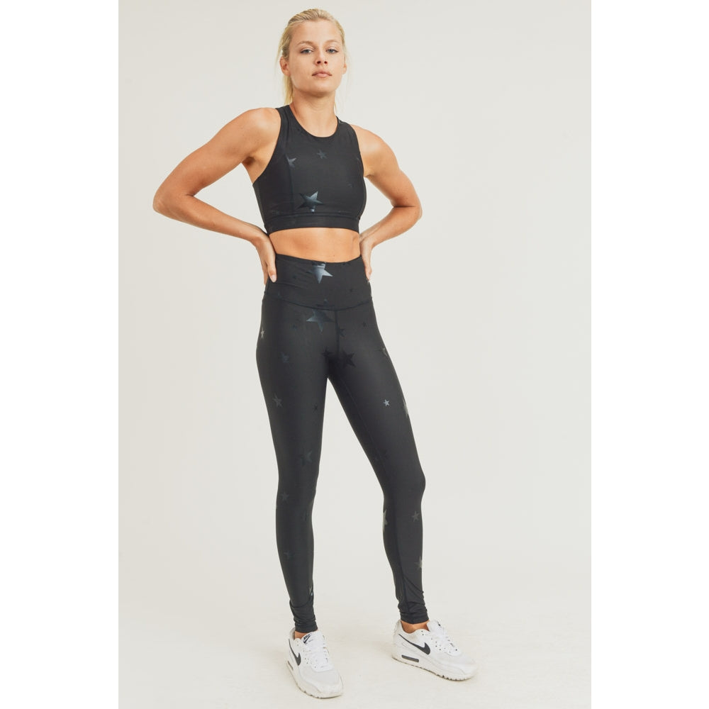 Star Foil High-Waisted Leggings - Black