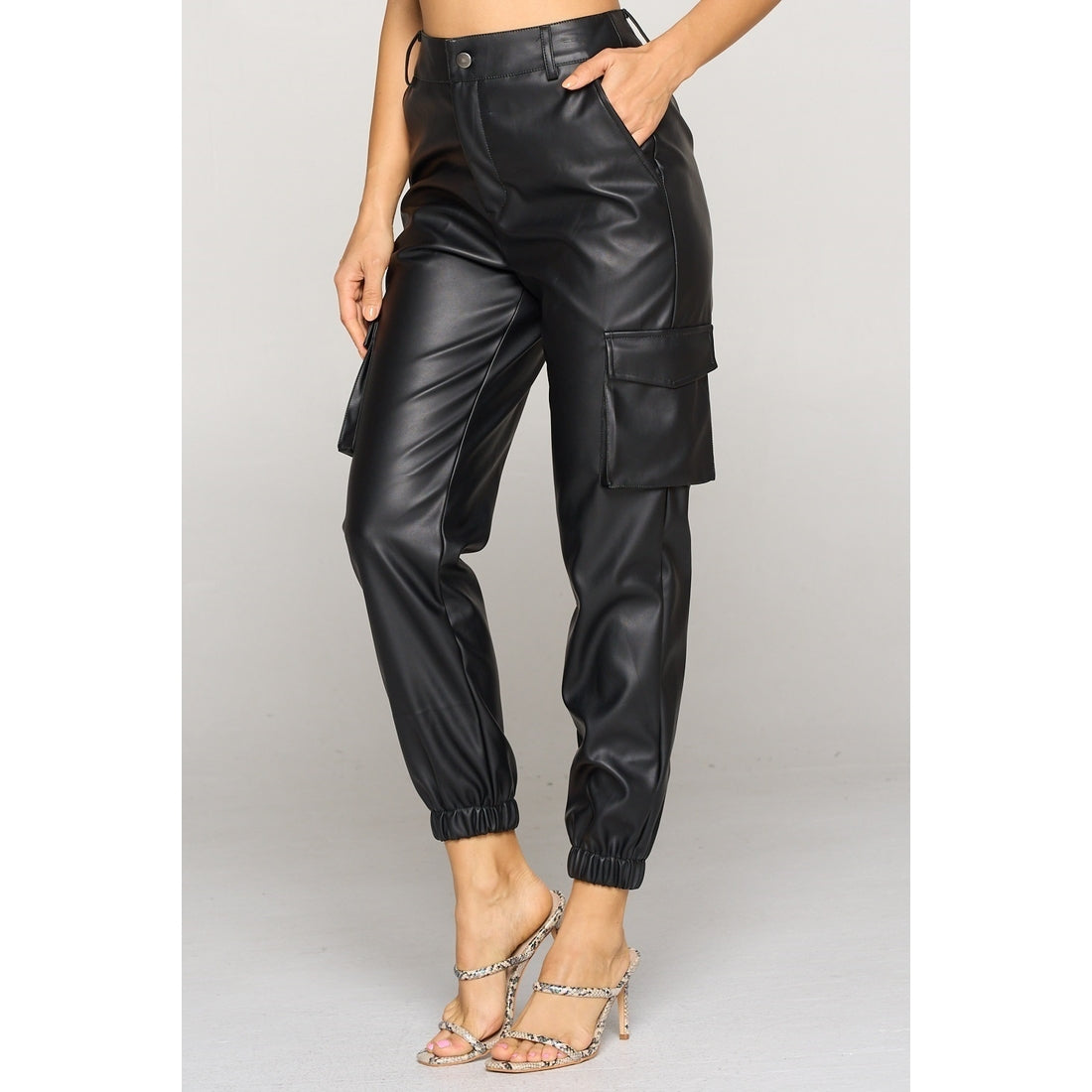 Faux Leather Cargo Trousers In Black - Blush Boutique