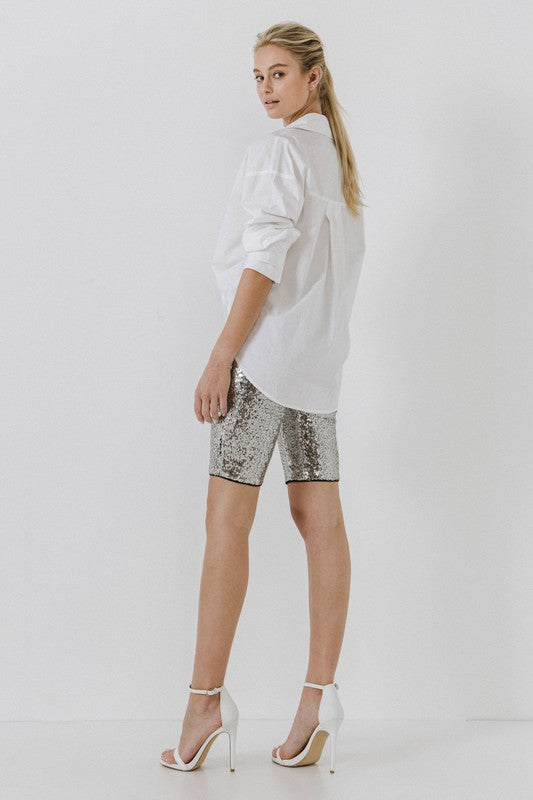 Silver Sequin Biker Shorts