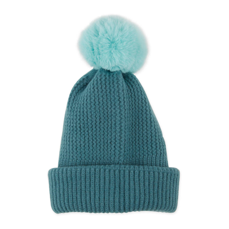 Plush Knit Pom Pom Beanie - Teal