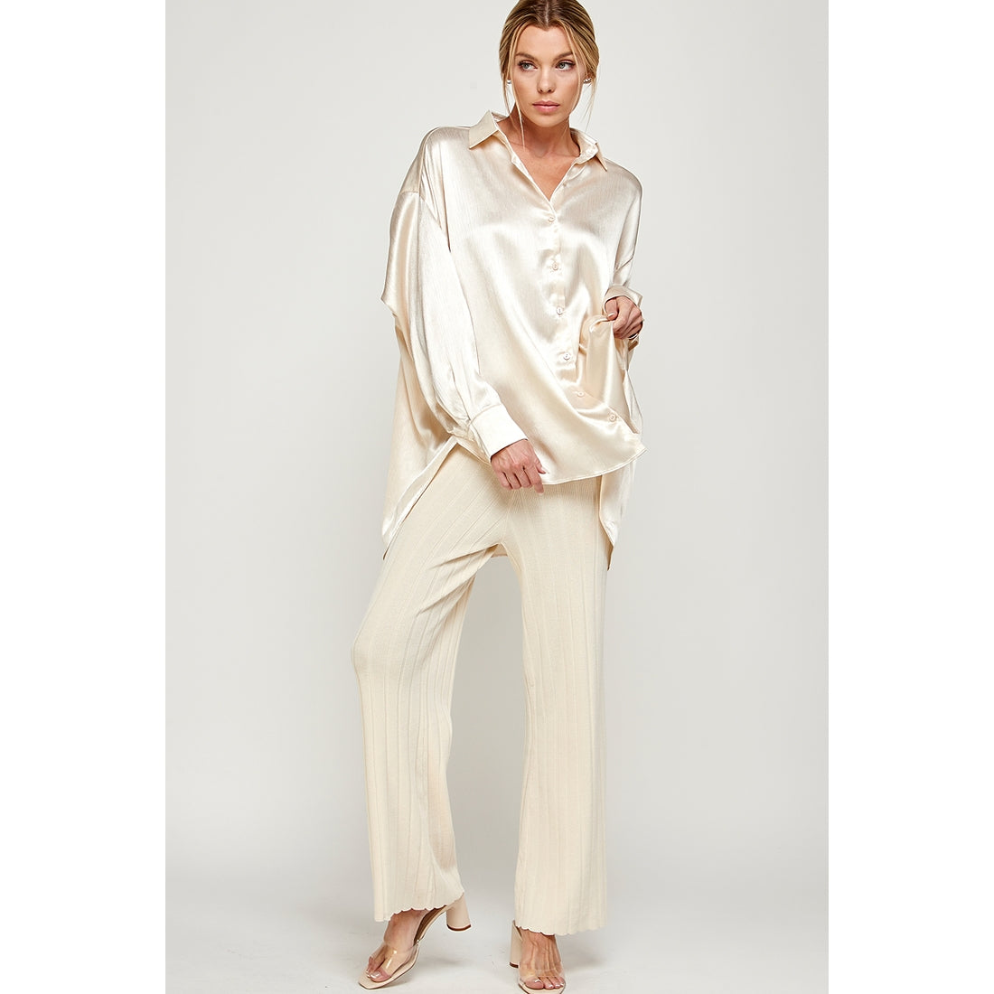 Satin Oversized Button Down - Ivory