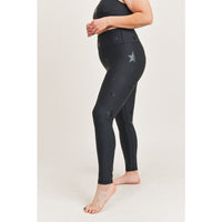 Star Foil High-Waisted Leggings- Black - Curvy