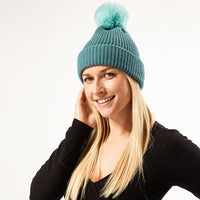 Plush Knit Pom Pom Beanie - Teal