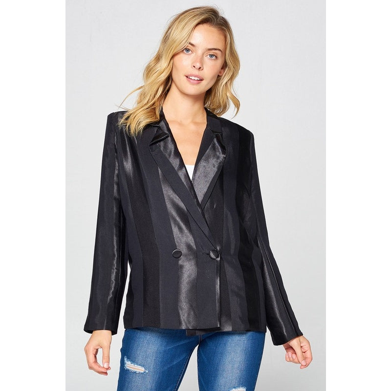 Satin Bold Stripe Oversized Blazer