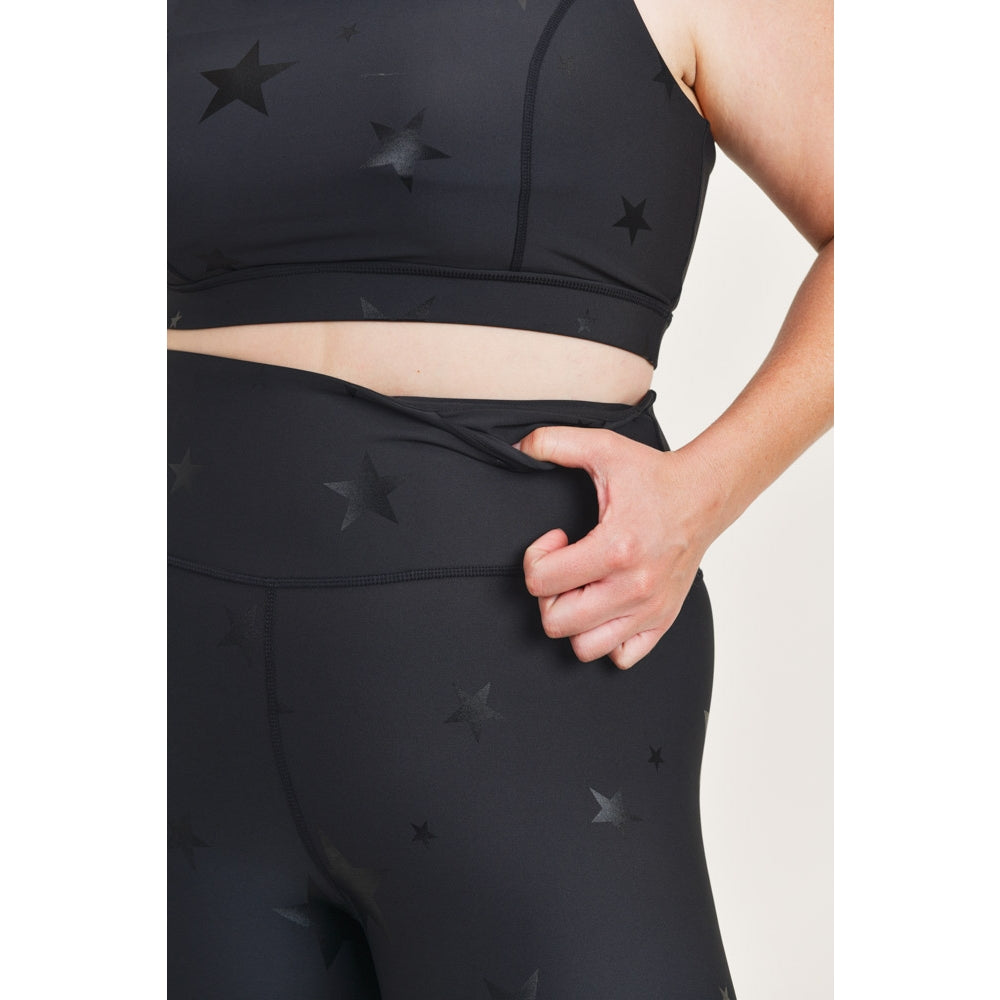 Star Foil High-Waisted Leggings- Black - Curvy