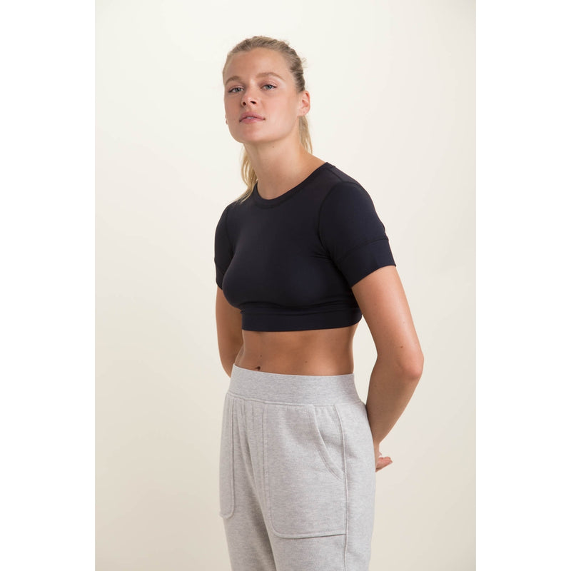 Tie-Peekaboo Back Lycra-Blend Cropped Top