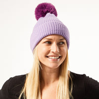 Plush Knit Pom Pom Beanie - Purple