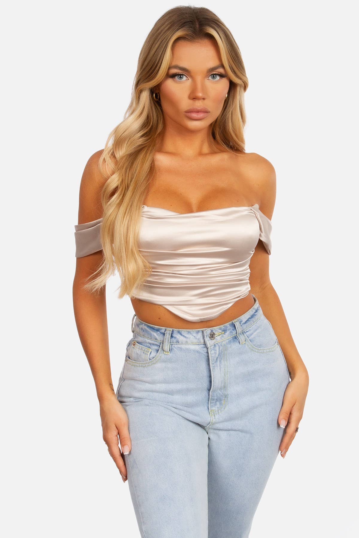 Satin Off The Shoulder Crop Top