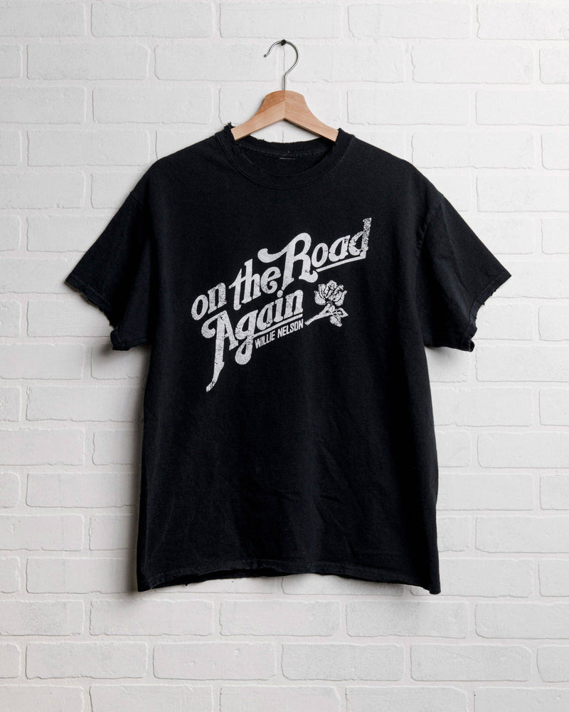 Willie Nelson On The Road Again Black Tee