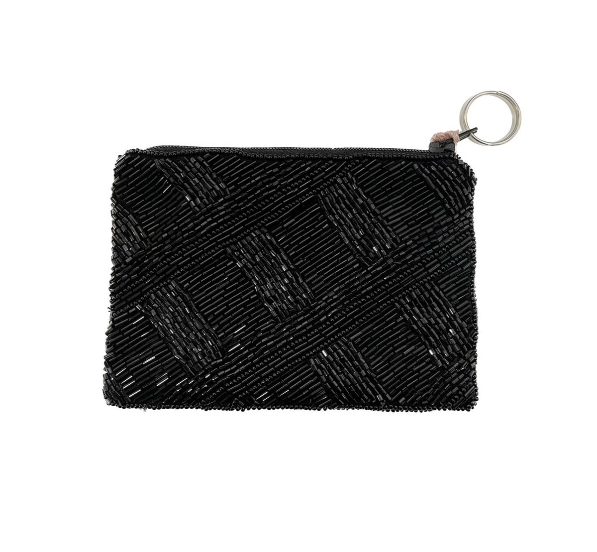Crossed Beading Black Beaded Card Holder