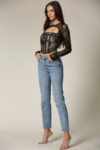 Lace top with hook closure