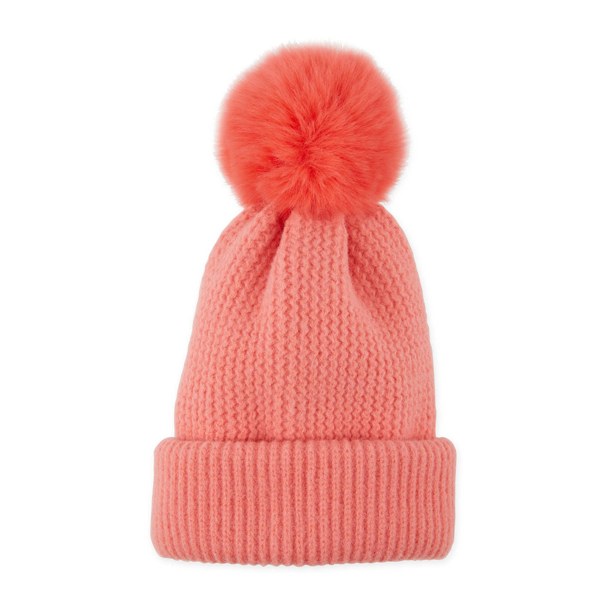 Plush Knit Pom Pom Beanie - Coral