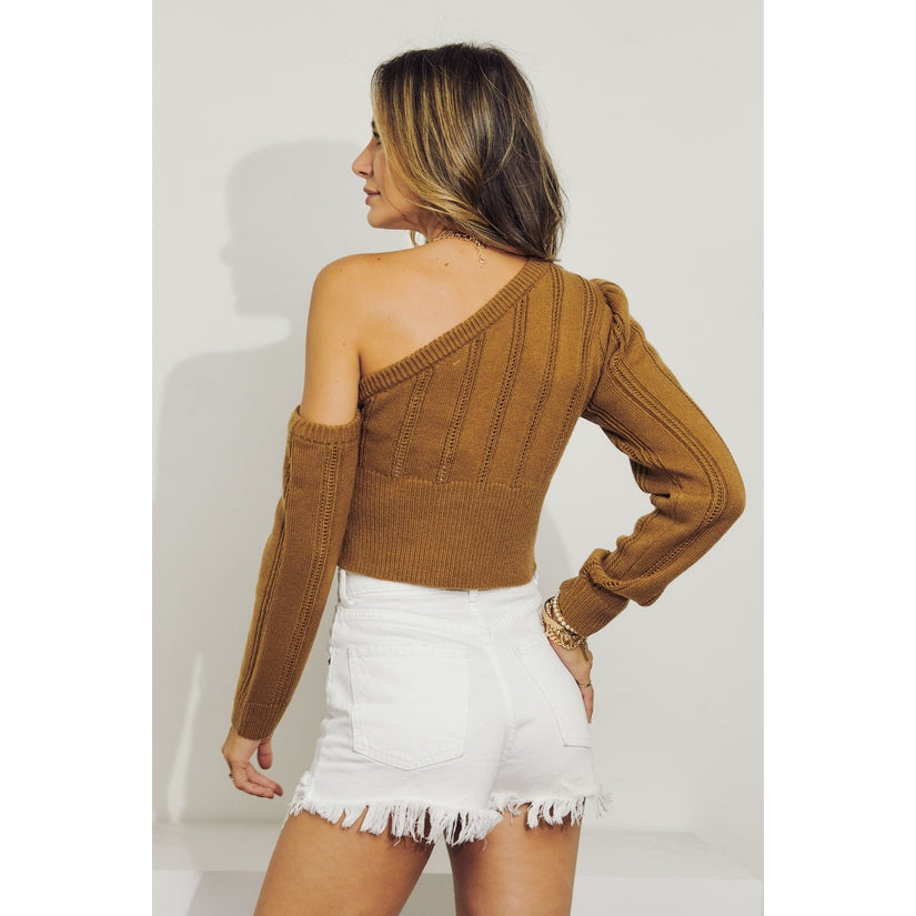 Off The Shoulder Sweater - Camel Brown