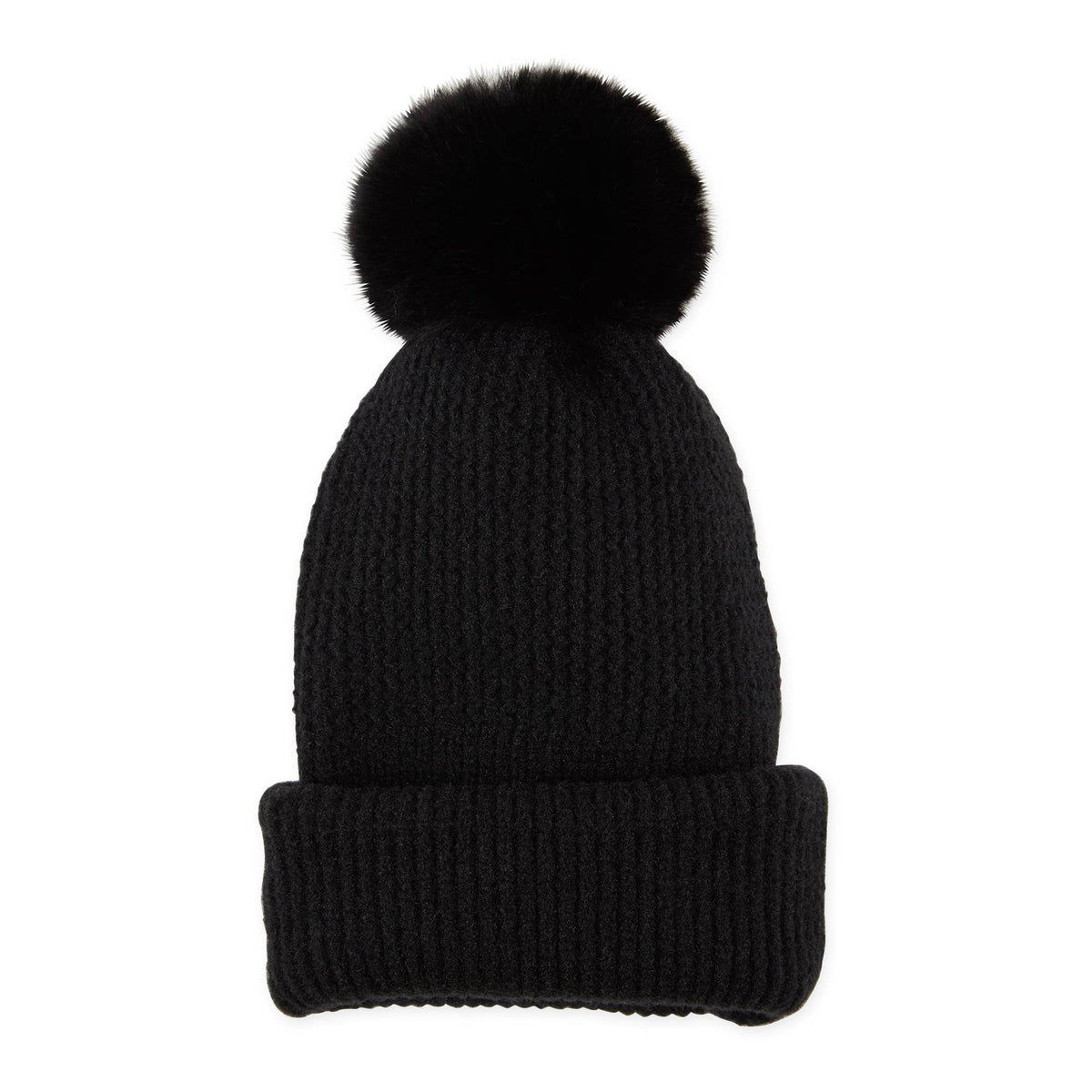 Plush Knit Pom Pom Beanie - Black