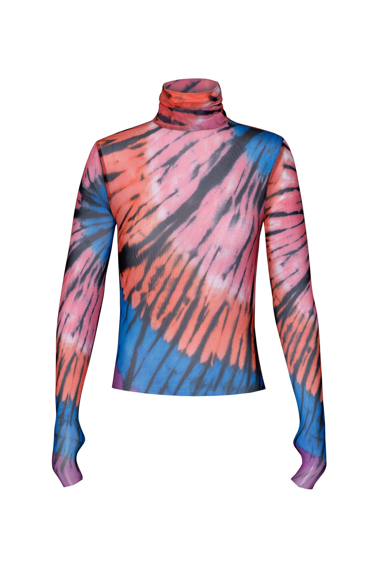 Ziggy Power Mesh Turtleneck Top - Tie-Dye