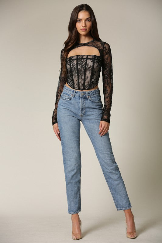 Lace top with hook closure