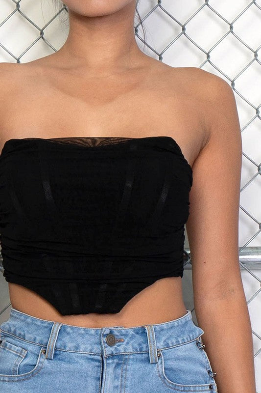 Black Mesh & Boned Corset Crop