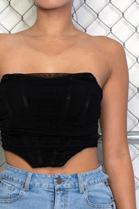 Black Mesh & Boned Corset Crop