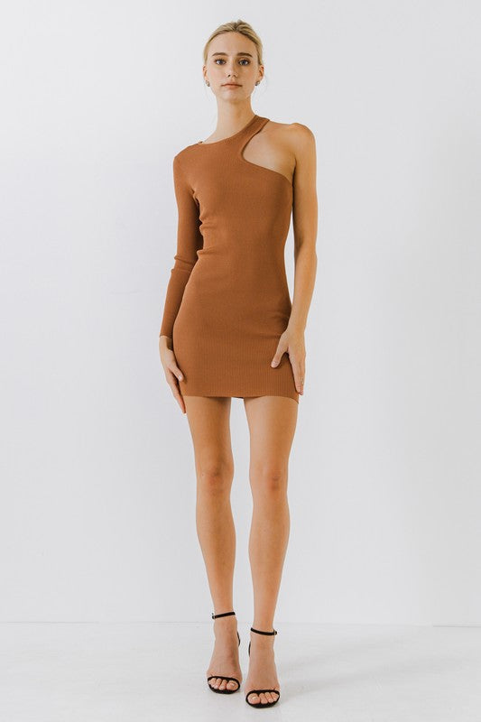 Dreamer One Sleeve Ribbed Knit Mini Dress