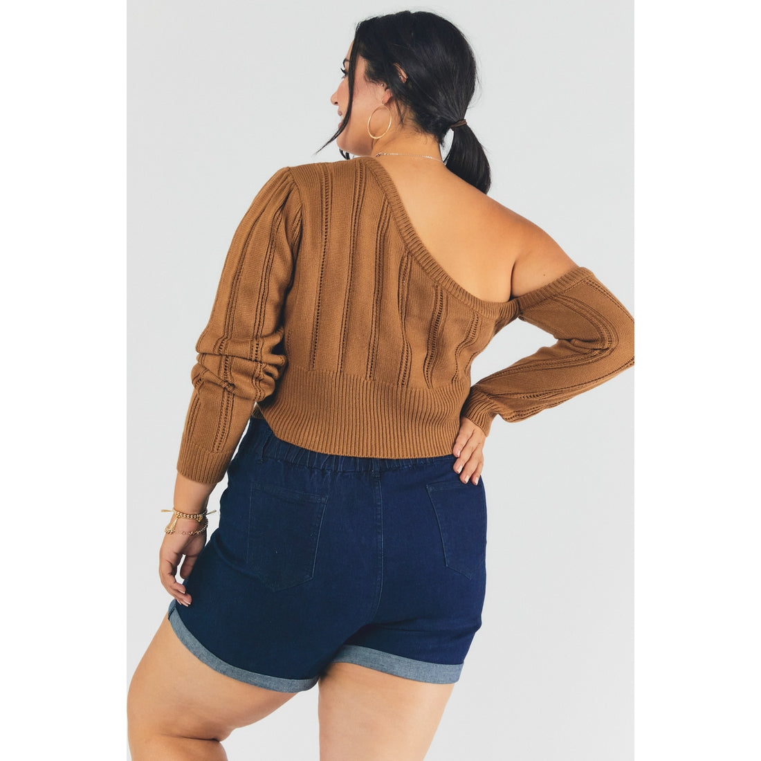 Off The Shoulder Sweater - Camel Brown