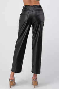 Faux leather pants with zipper pockets
