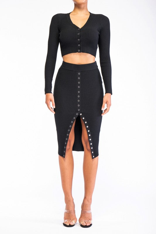 Knit Ribbed Top and Skirt Matching Set