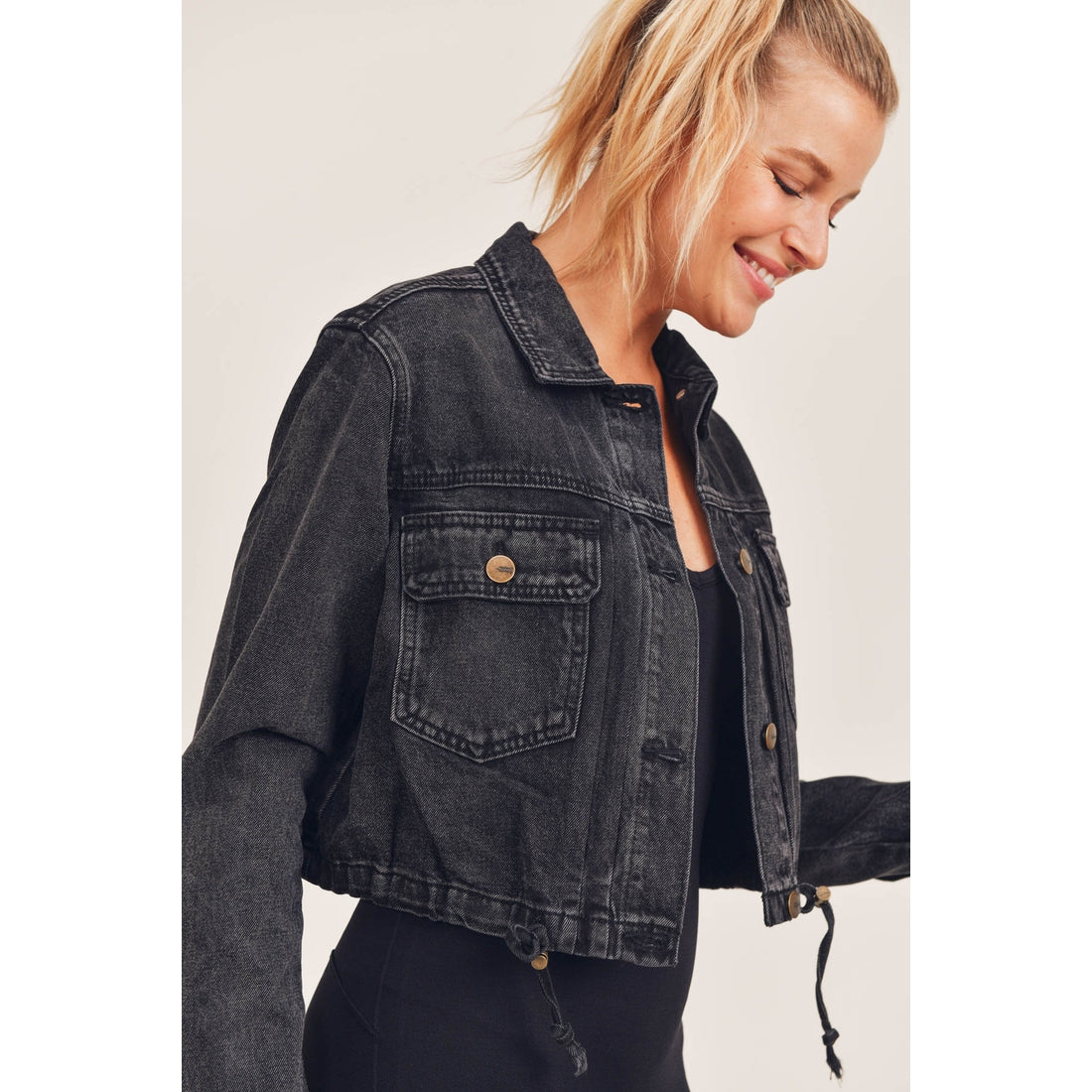 Drawstring Crop Denim Jacket