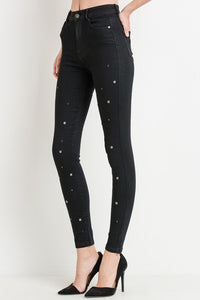 High waist black jeans grommet details